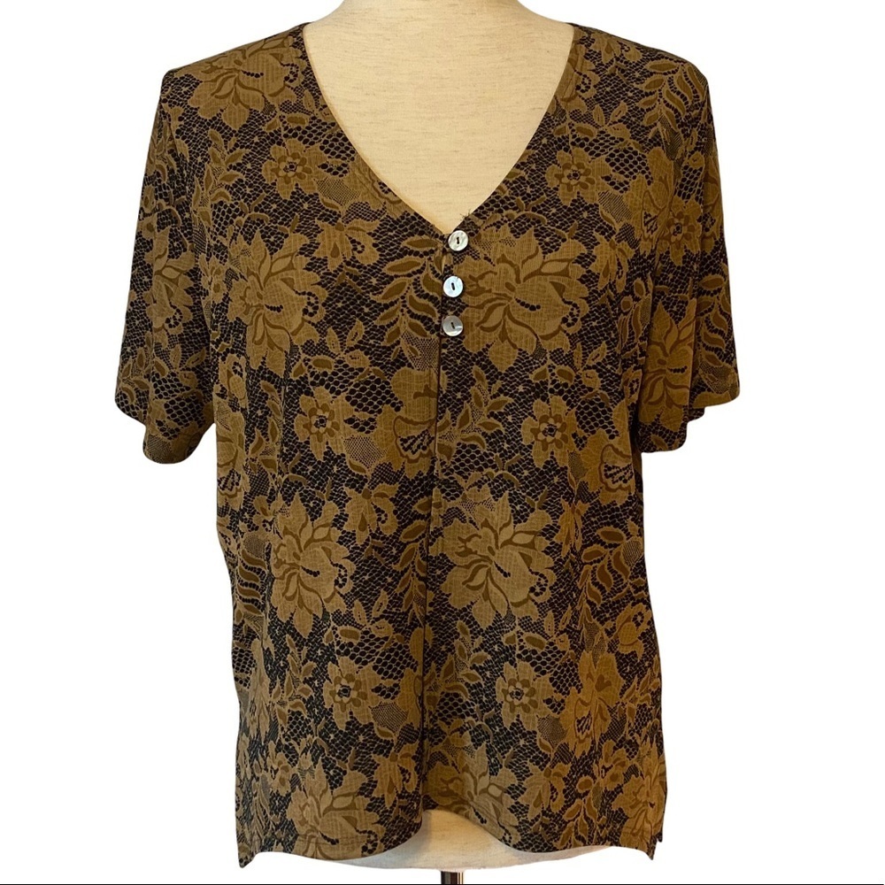Vintage TEDDI button detail open bottom‎ top blouse size 14 made in Mexico